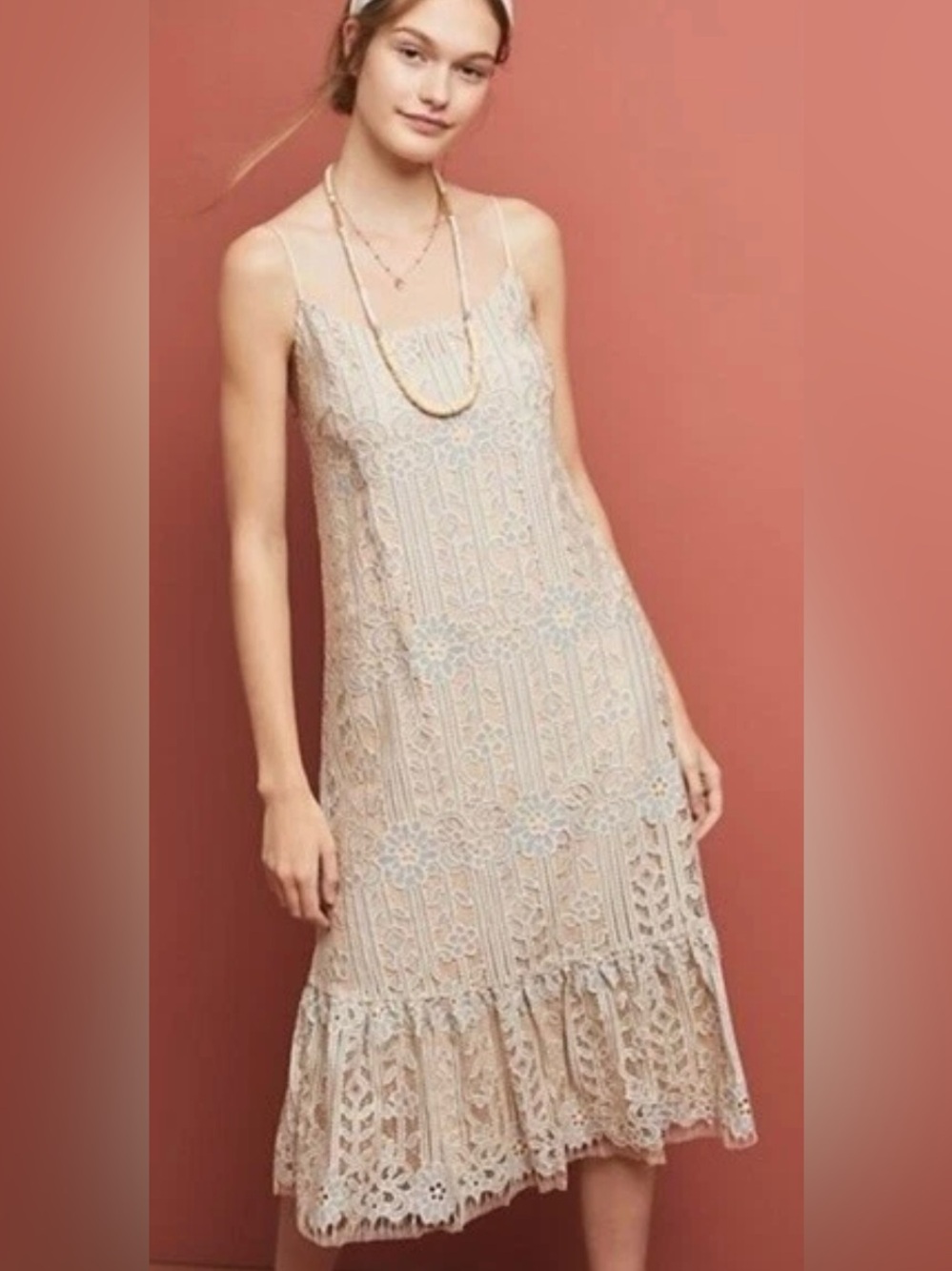 Anthropologie Eri + Ali Crochet Lace Tank Midi Dress Size S Beautiful